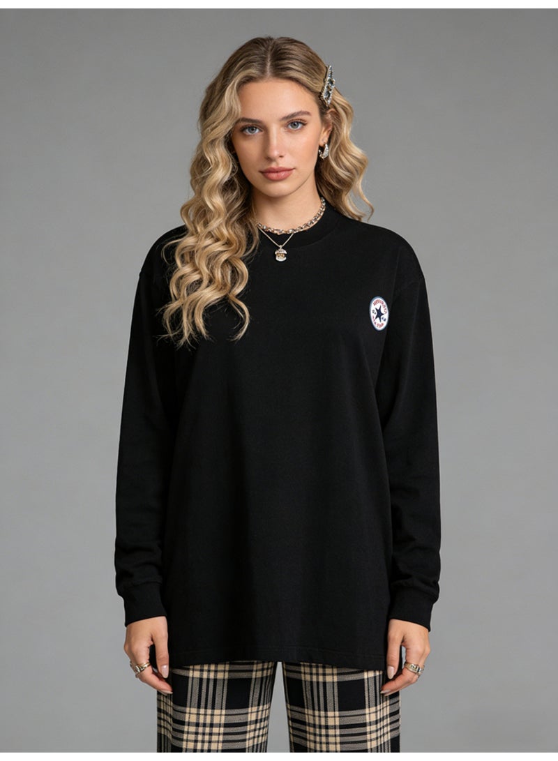 CONVERSE loose casual long-sleeved round neck T-shirt-suitable for both men and women, cotton sports shirt with logo, casual and fashionable street clothes in China. - Image 1